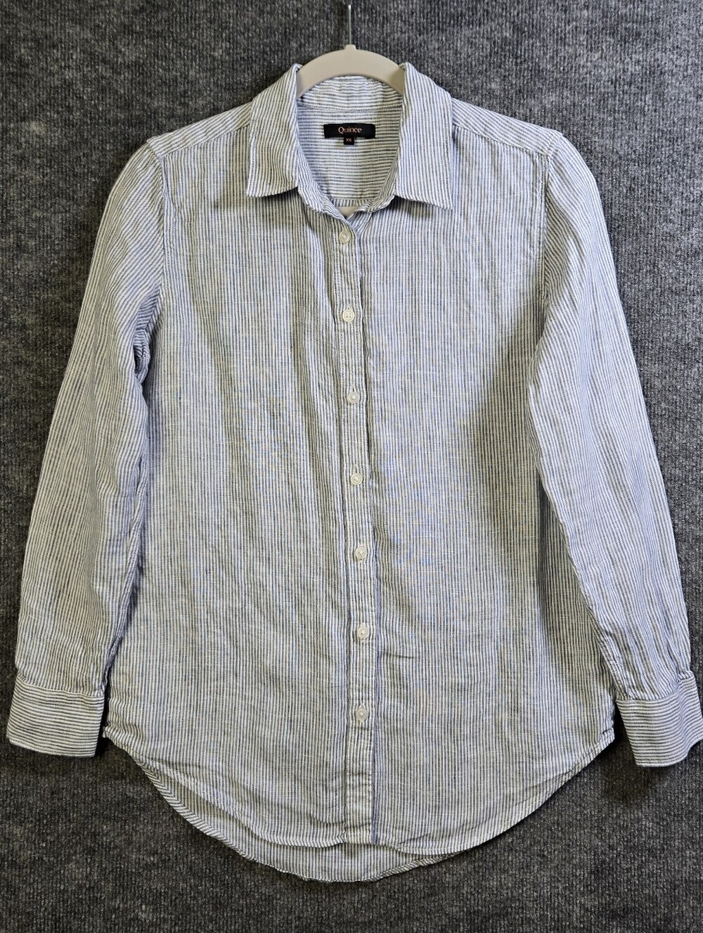 Quince Shirt Womens XS Blue Gray Pin Stripe Linen Long Sleeve Button Up
